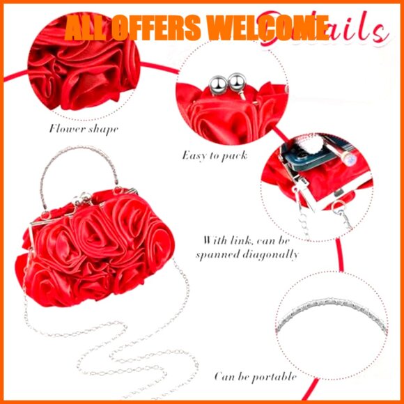 Rhinestone Flower Clutch Set with Detachable Strap and Jewelry for Formal Events